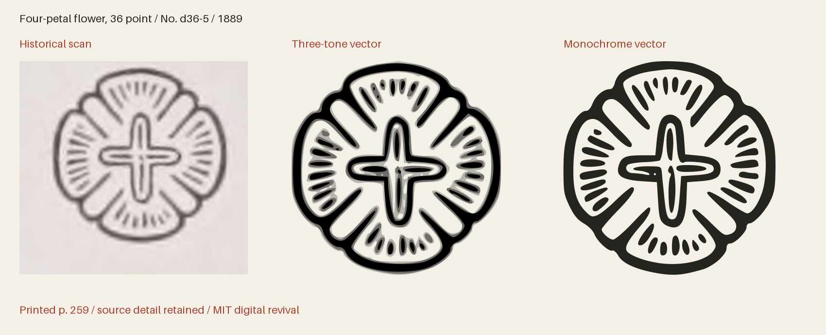 Historical scan beside the three-tone and monochrome vector revivals