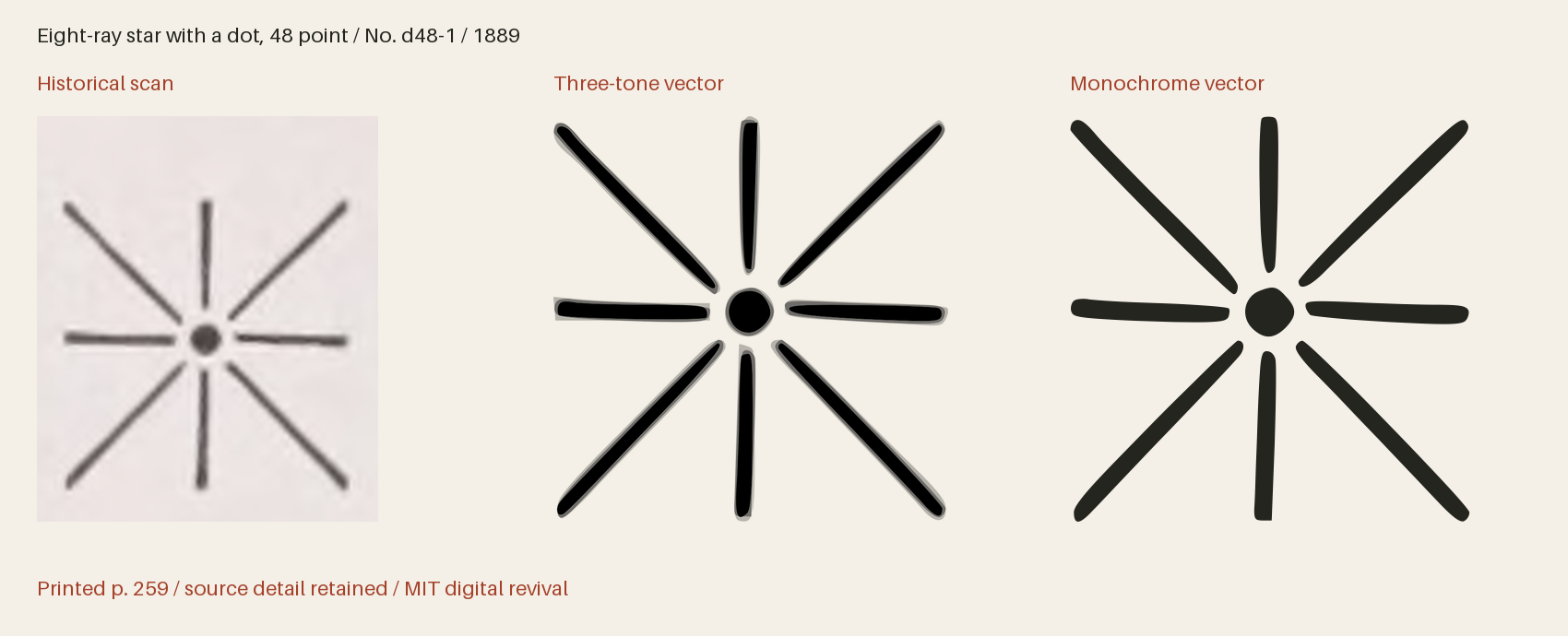 Historical scan beside the three-tone and monochrome vector revivals