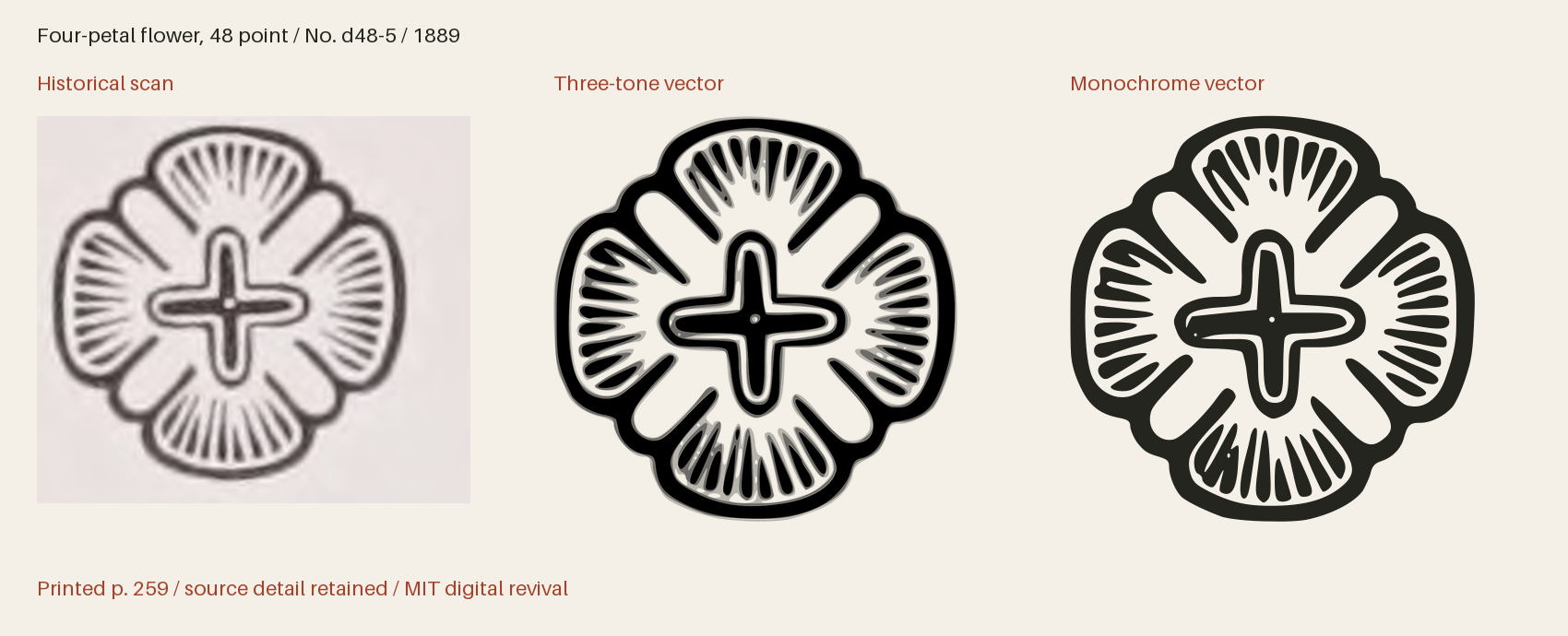 Historical scan beside the three-tone and monochrome vector revivals
