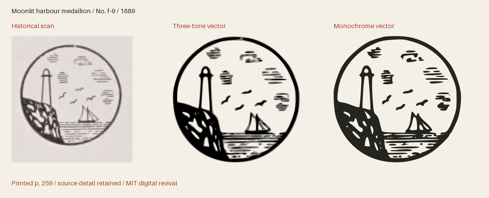 Historical scan beside the three-tone and monochrome vector revivals