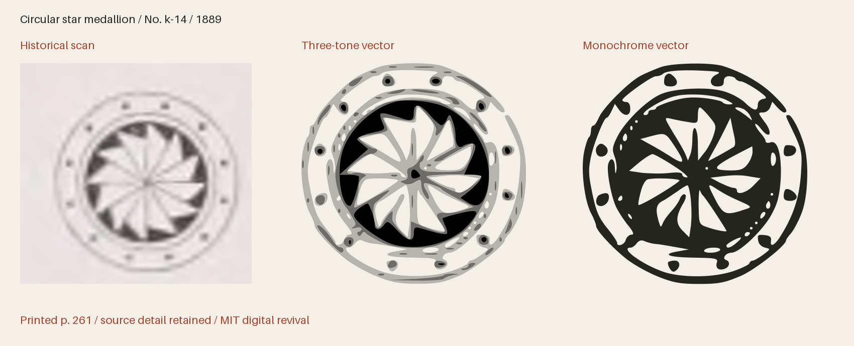 Historical scan beside the three-tone and monochrome vector revivals