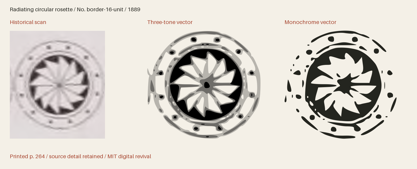 Historical scan beside the three-tone and monochrome vector revivals