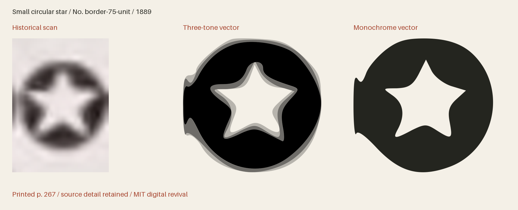Historical scan beside the three-tone and monochrome vector revivals