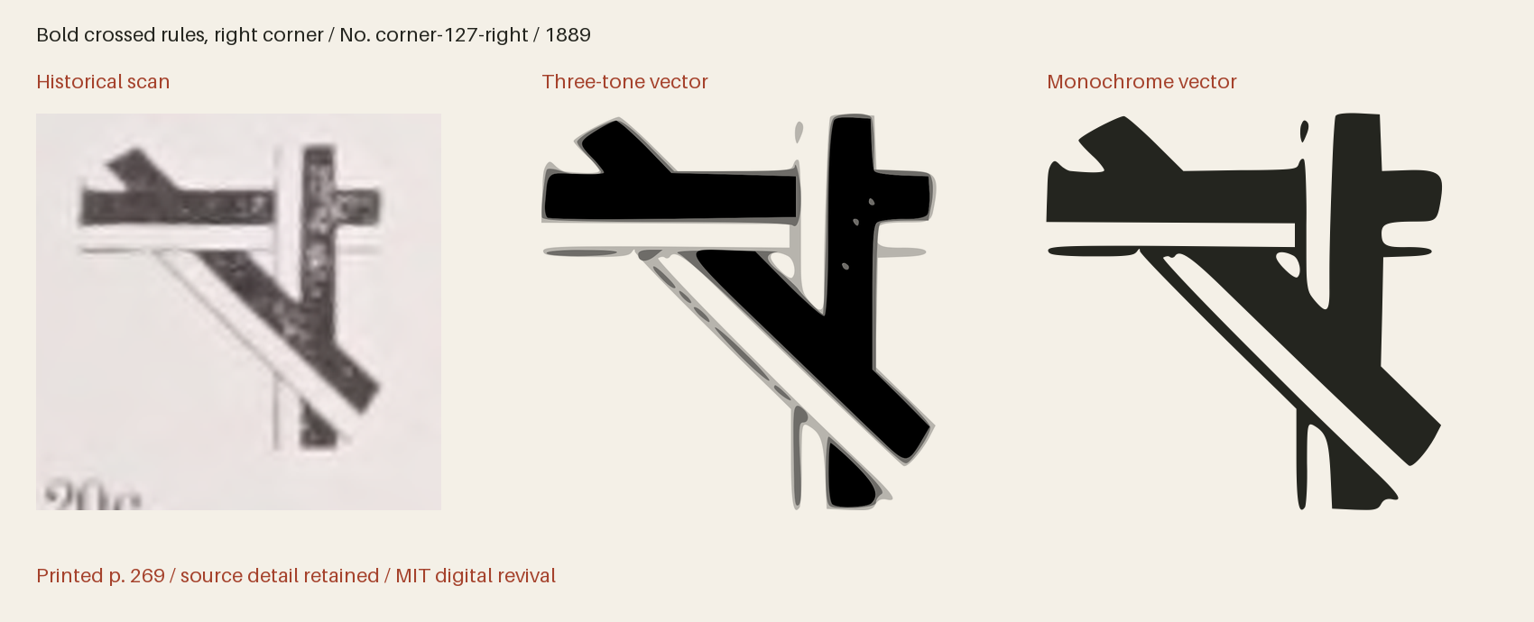 Historical scan beside the three-tone and monochrome vector revivals