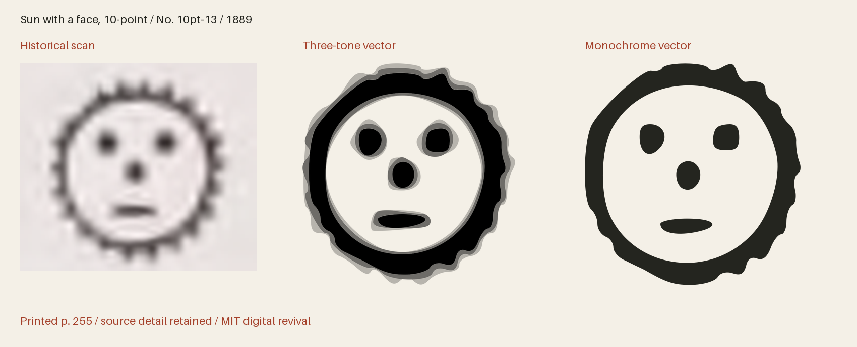 Historical scan beside the three-tone and monochrome vector revivals