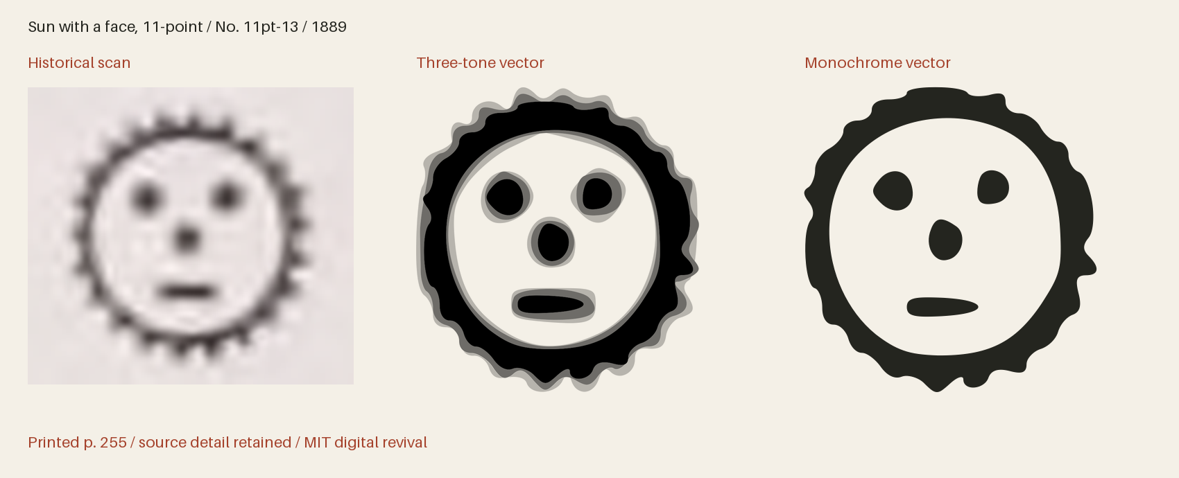 Historical scan beside the three-tone and monochrome vector revivals
