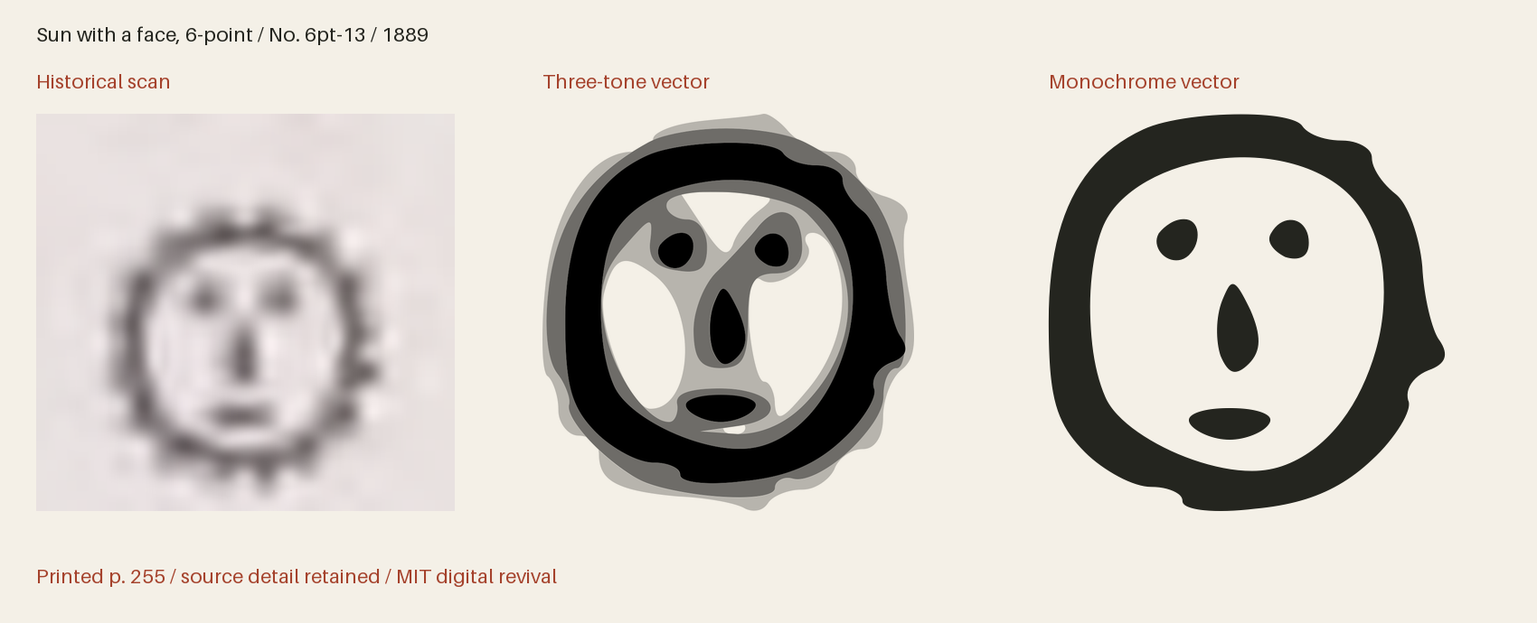 Historical scan beside the three-tone and monochrome vector revivals