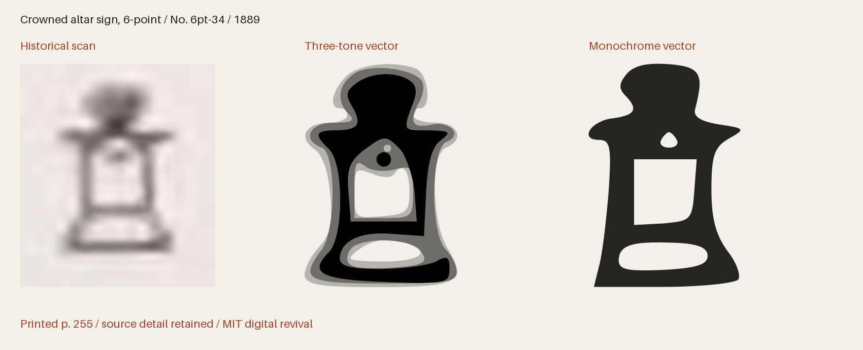 Historical scan beside the three-tone and monochrome vector revivals