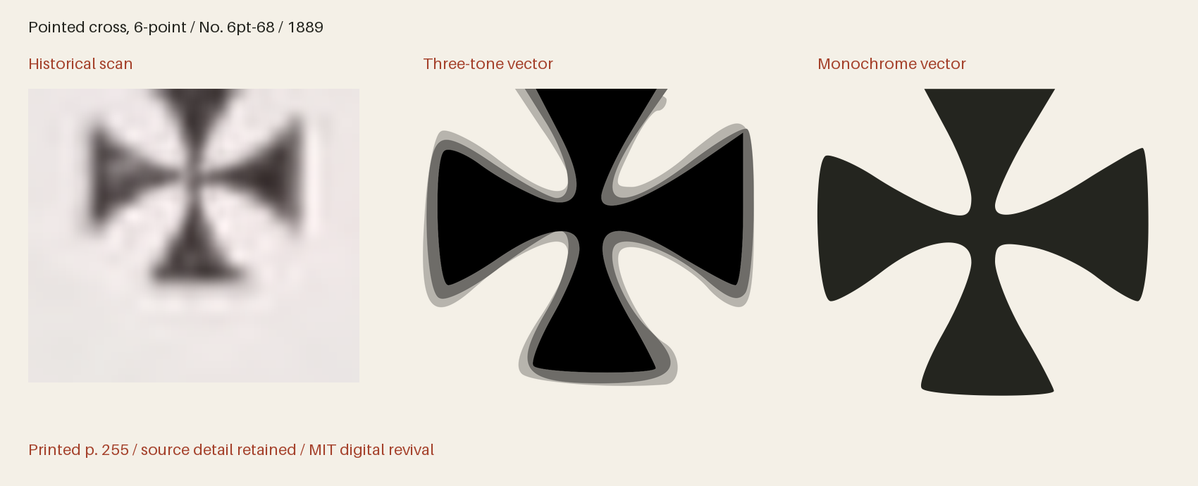 Historical scan beside the three-tone and monochrome vector revivals