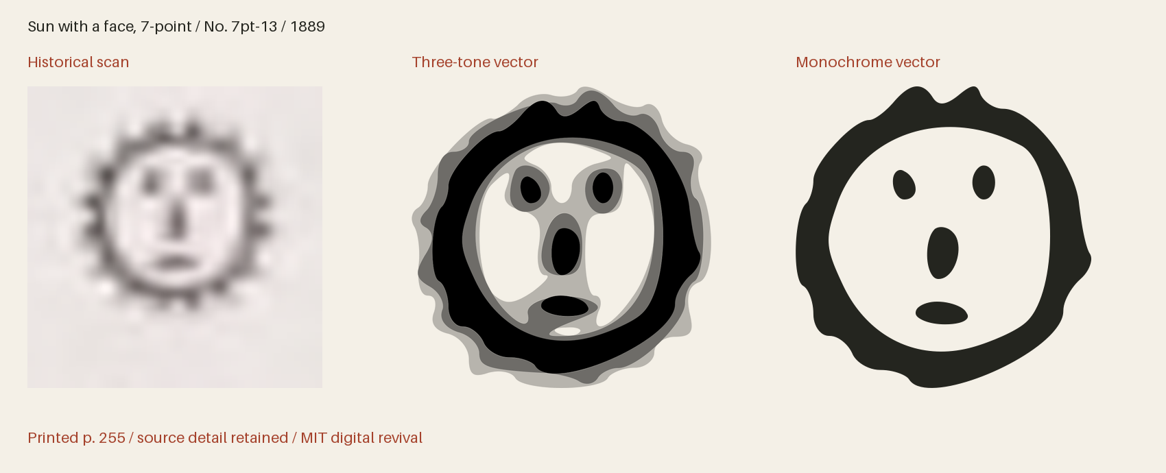 Historical scan beside the three-tone and monochrome vector revivals