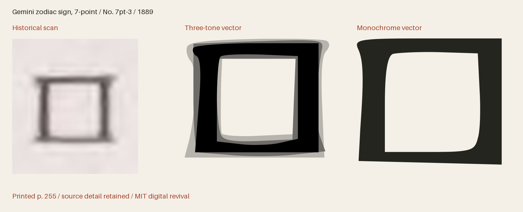 Historical scan beside the three-tone and monochrome vector revivals
