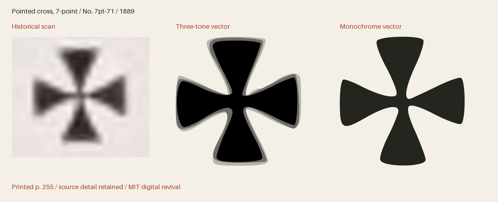 Historical scan beside the three-tone and monochrome vector revivals
