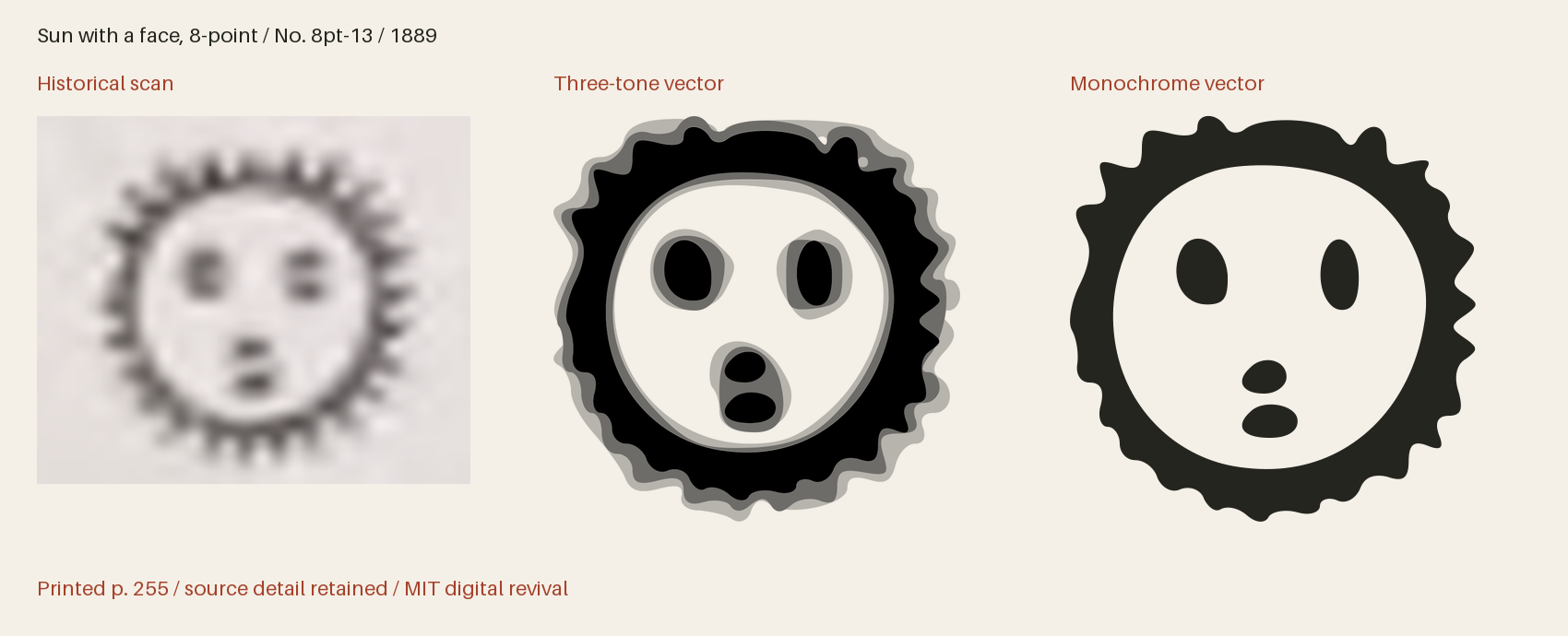 Historical scan beside the three-tone and monochrome vector revivals