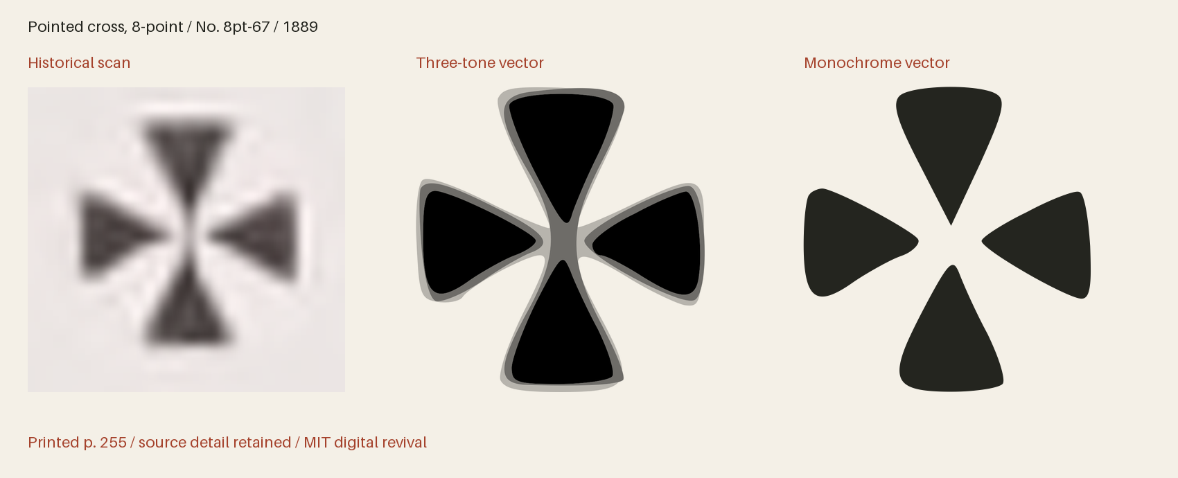 Historical scan beside the three-tone and monochrome vector revivals
