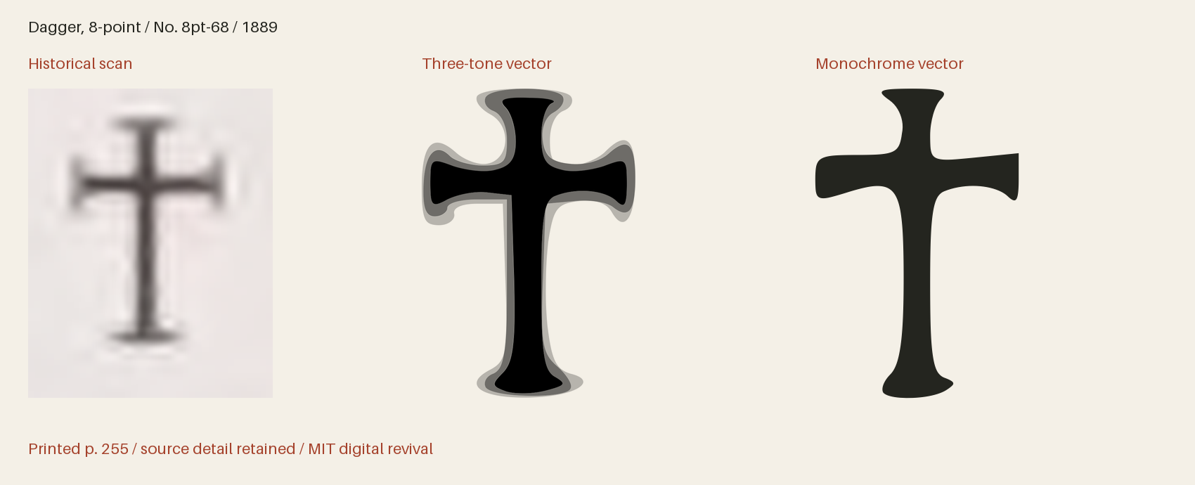 Historical scan beside the three-tone and monochrome vector revivals
