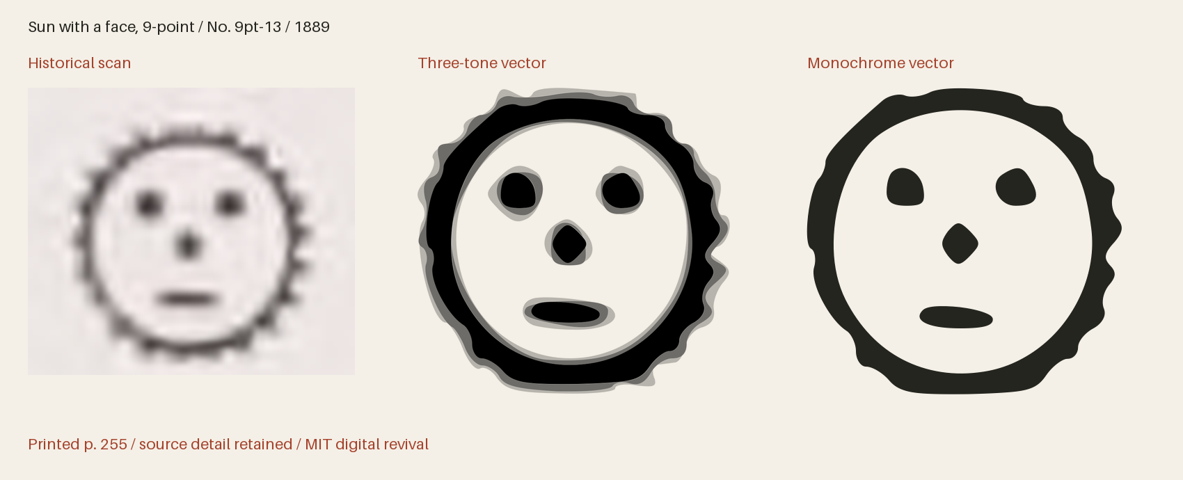 Historical scan beside the three-tone and monochrome vector revivals