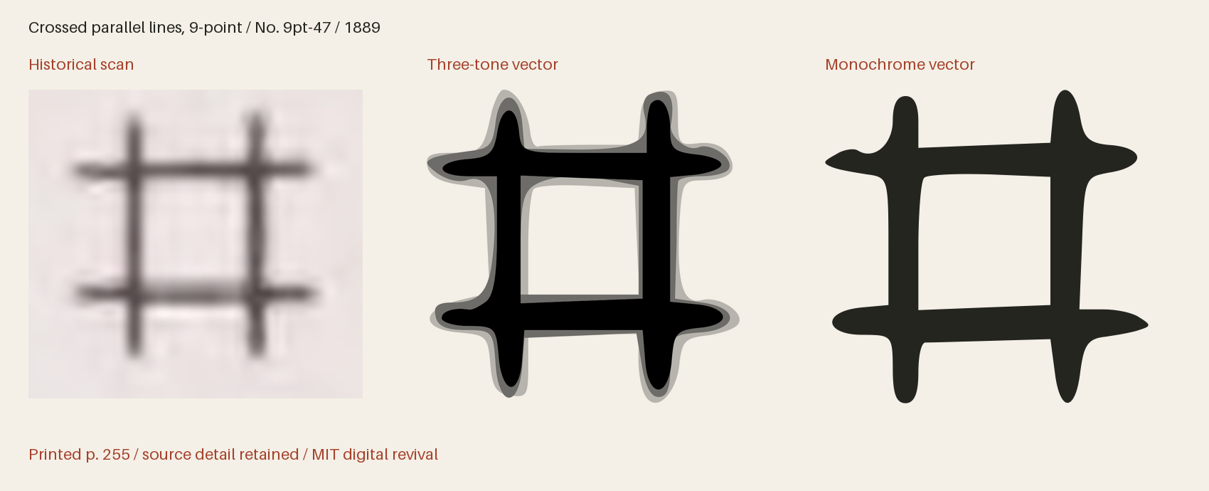 Historical scan beside the three-tone and monochrome vector revivals