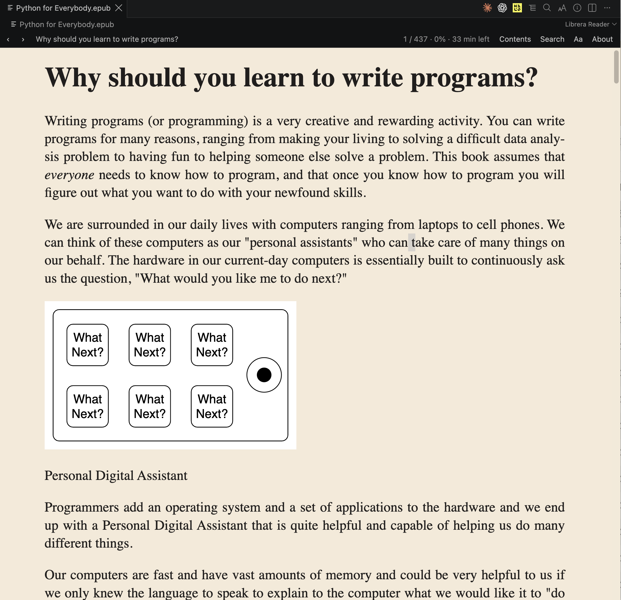 The same book set in Paper, under a dark editor theme