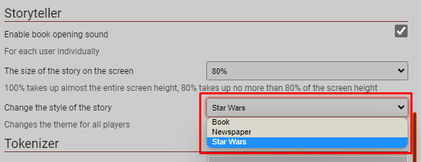 Storyteller Star Wars theme for Foundry VTT settings screenshot