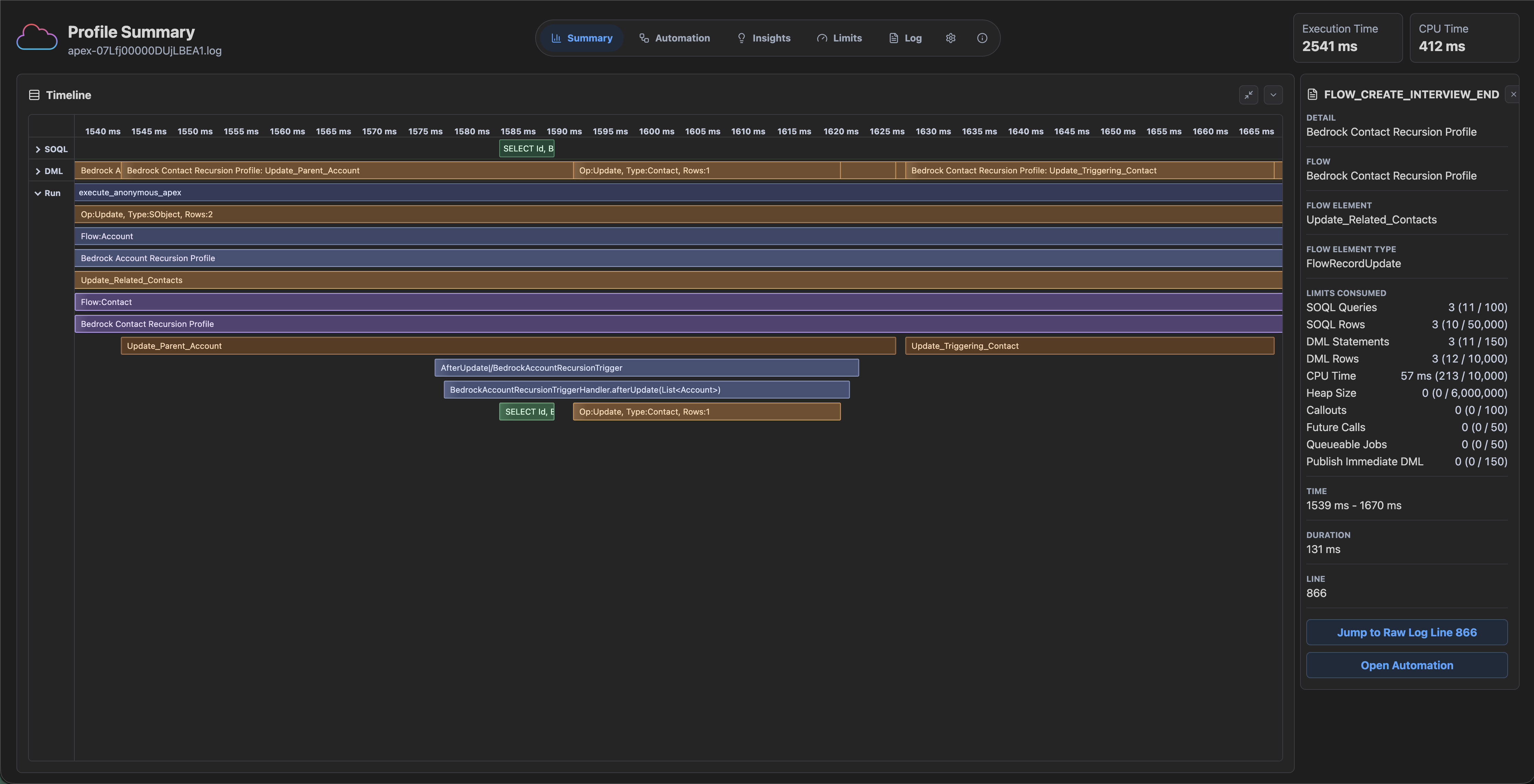 SF Profiler full-screen timeline view