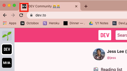 Favicon in use in browser tab