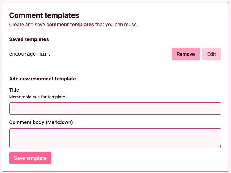 Manage comment templates from User Extension Settings