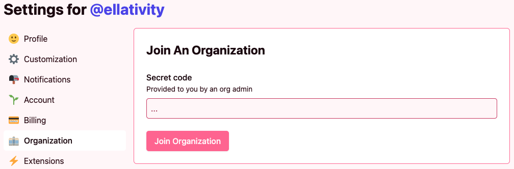 If a user doesn't have any existing organizations, they don't see a menu at the top of their screen