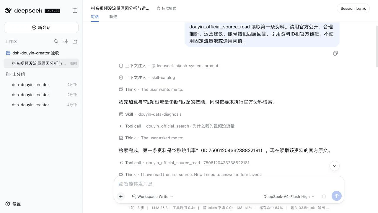 DeepSeek Harness 真实调用 Skill、官方检索和原文读取