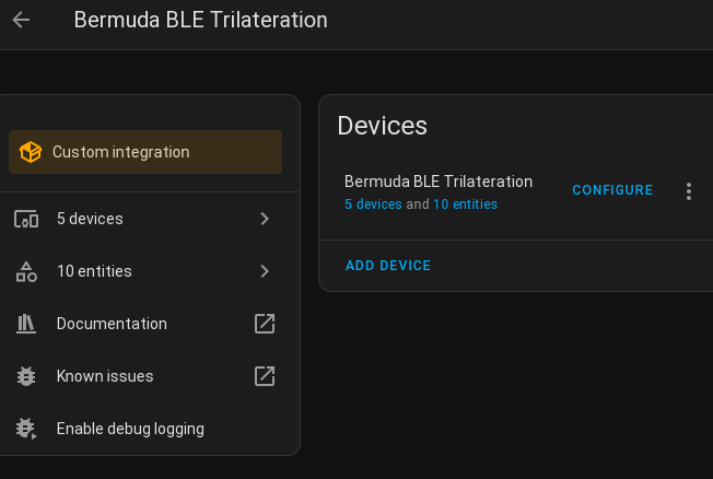 The integration, in Settings, Devices & Services