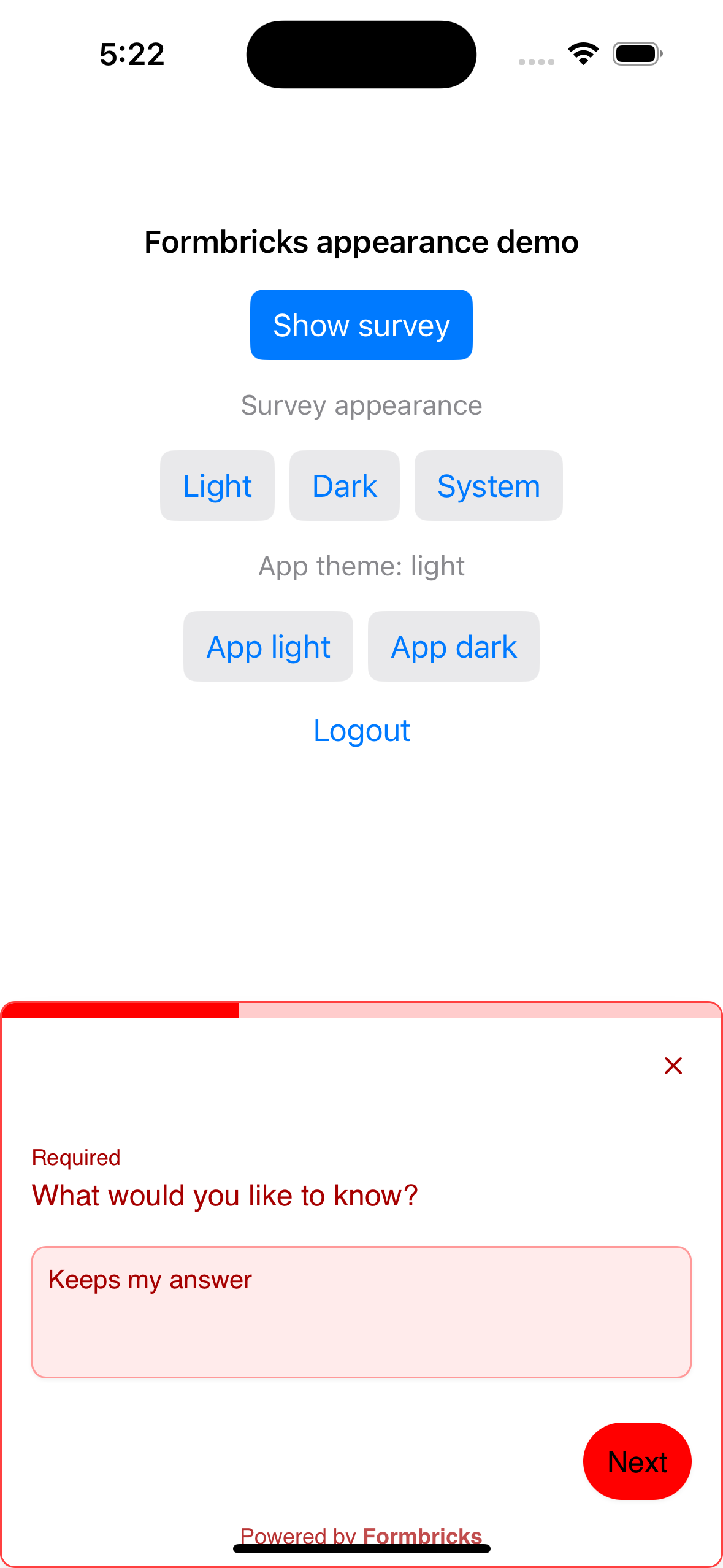 Survey in light mode