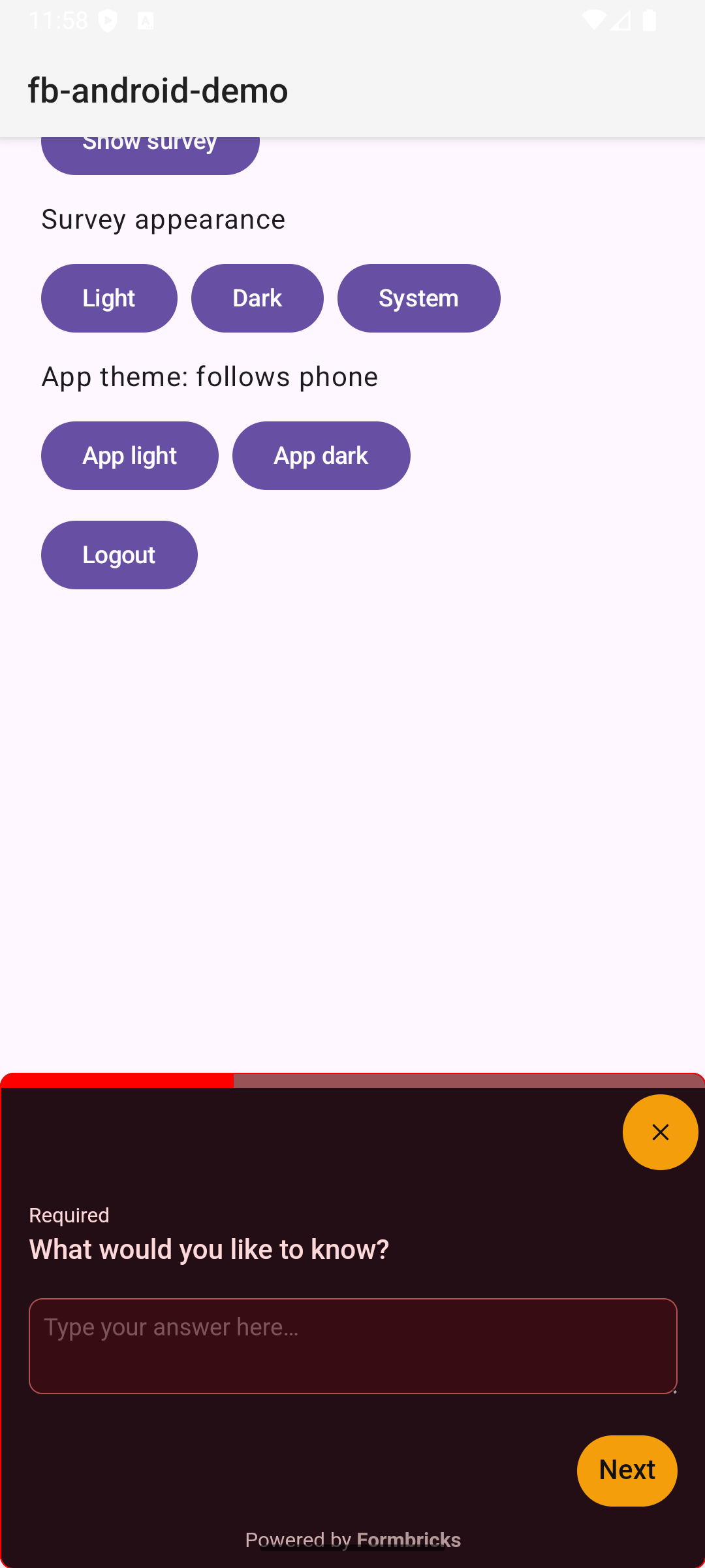 Survey in dark mode with custom CSS