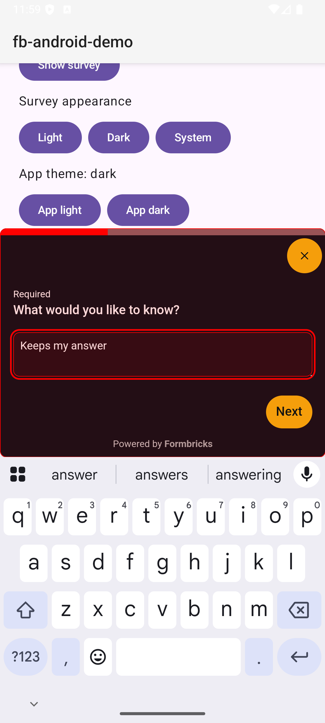 System appearance with app dark