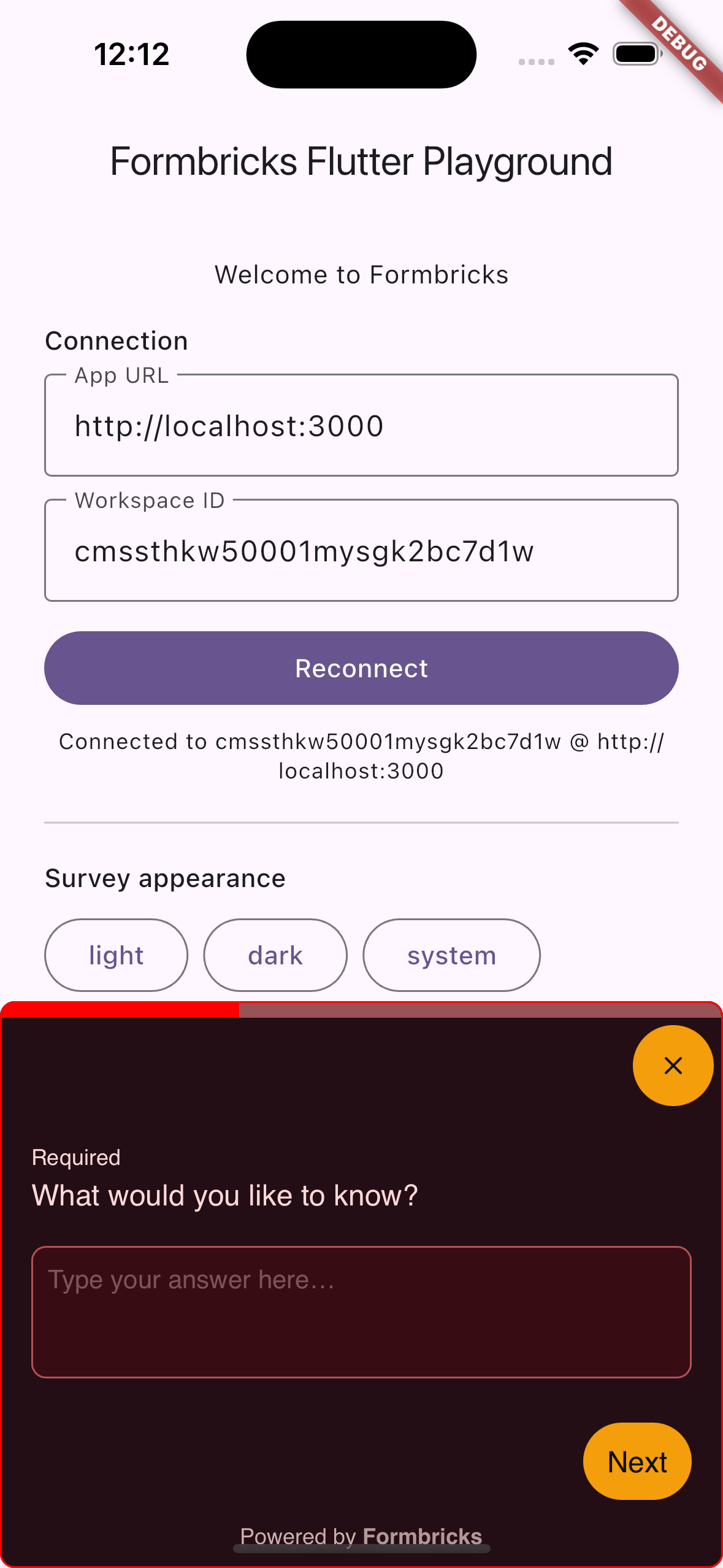 Survey opened in dark mode