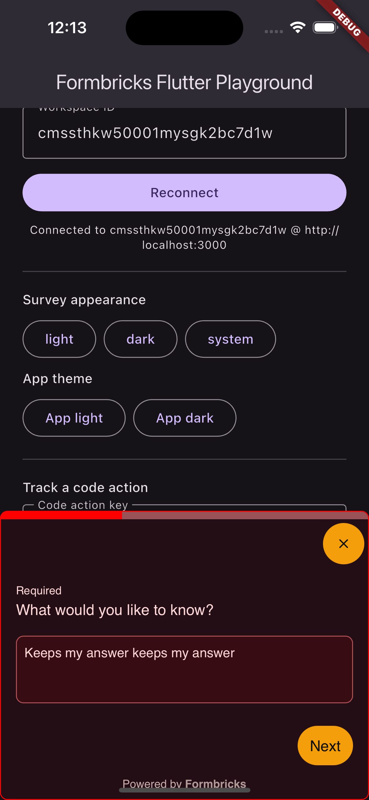 System appearance with the app in dark