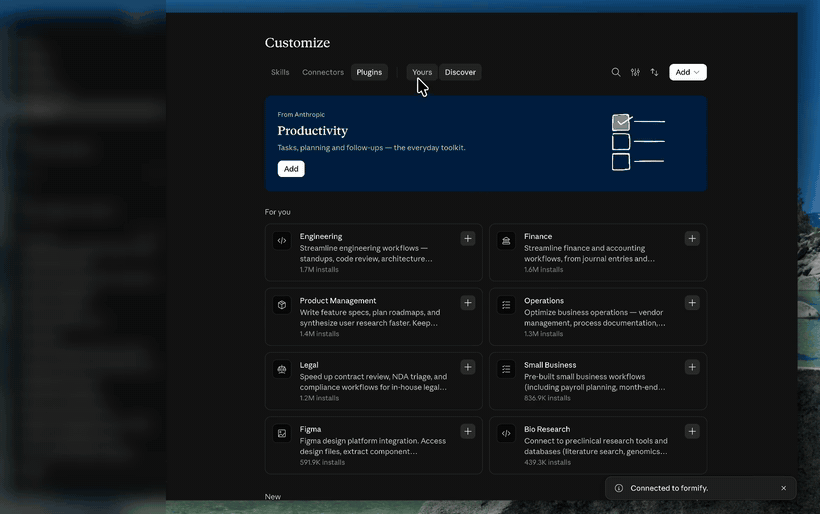 The installed Formify plugin showing its skills and the connector