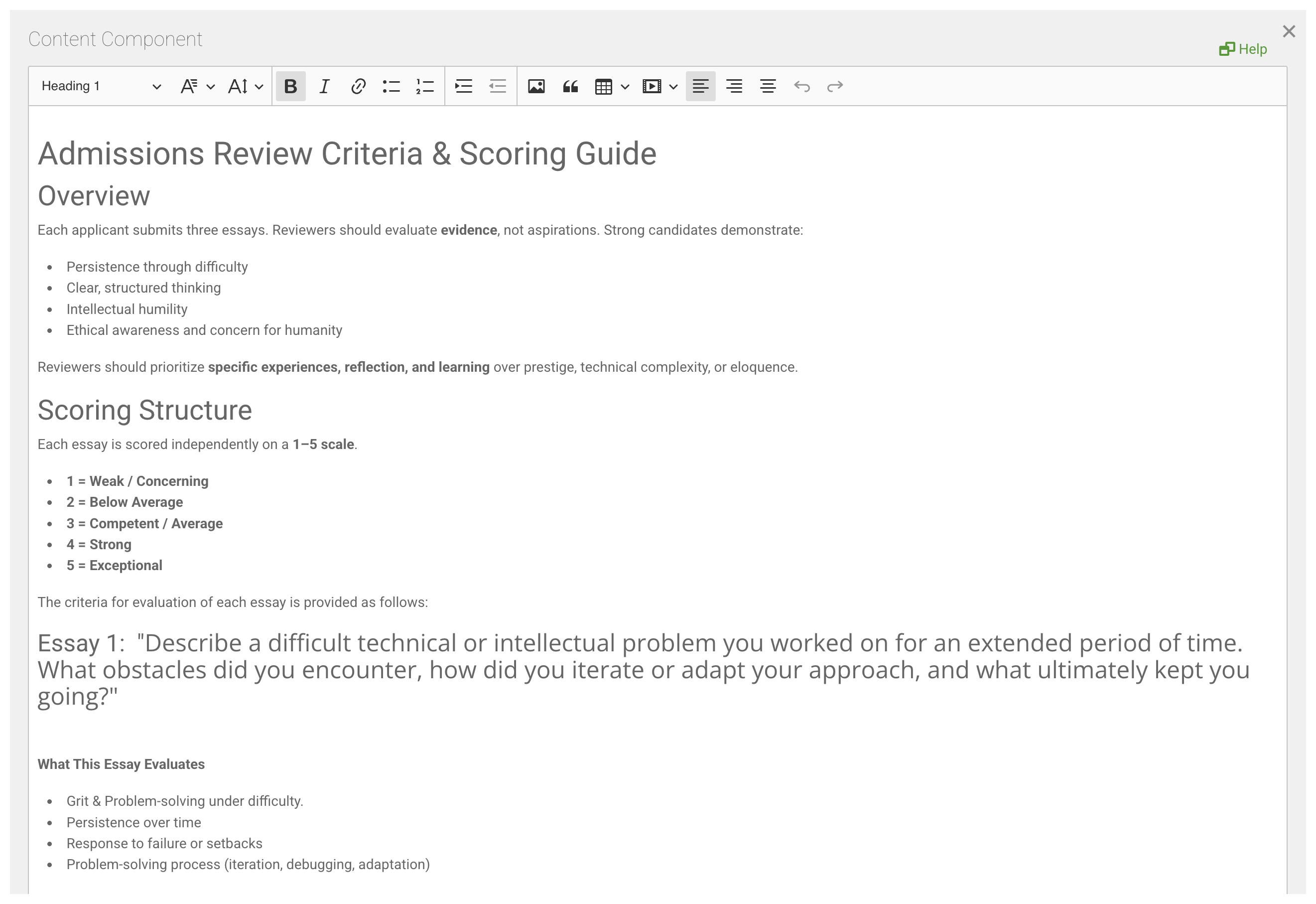 An example content of criteria
