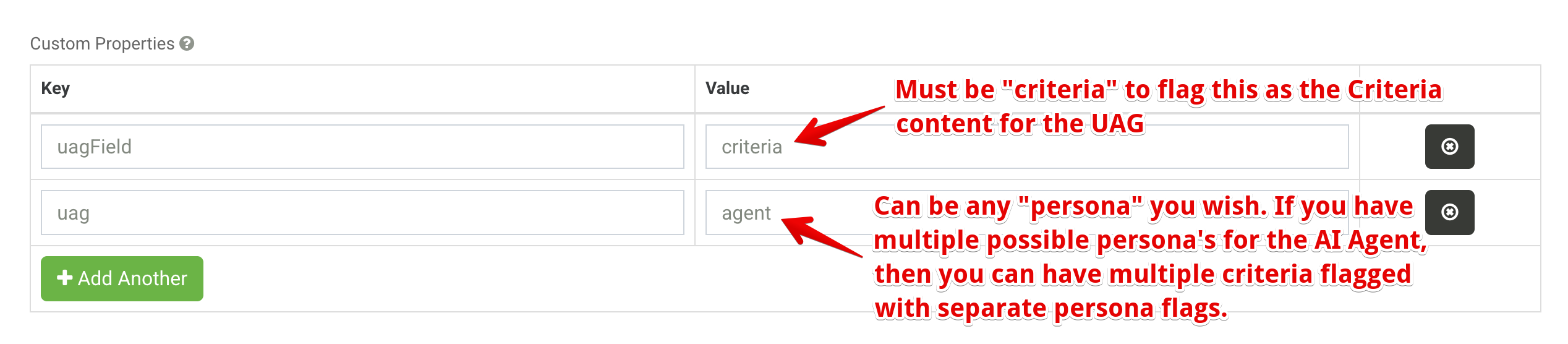 Image showing how to configure the "criteria" and "persona" fields within a form used within an agentic automation task.