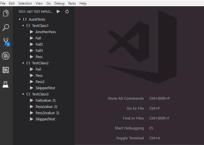 View and run your .NET Core tests directly in the editor animation
