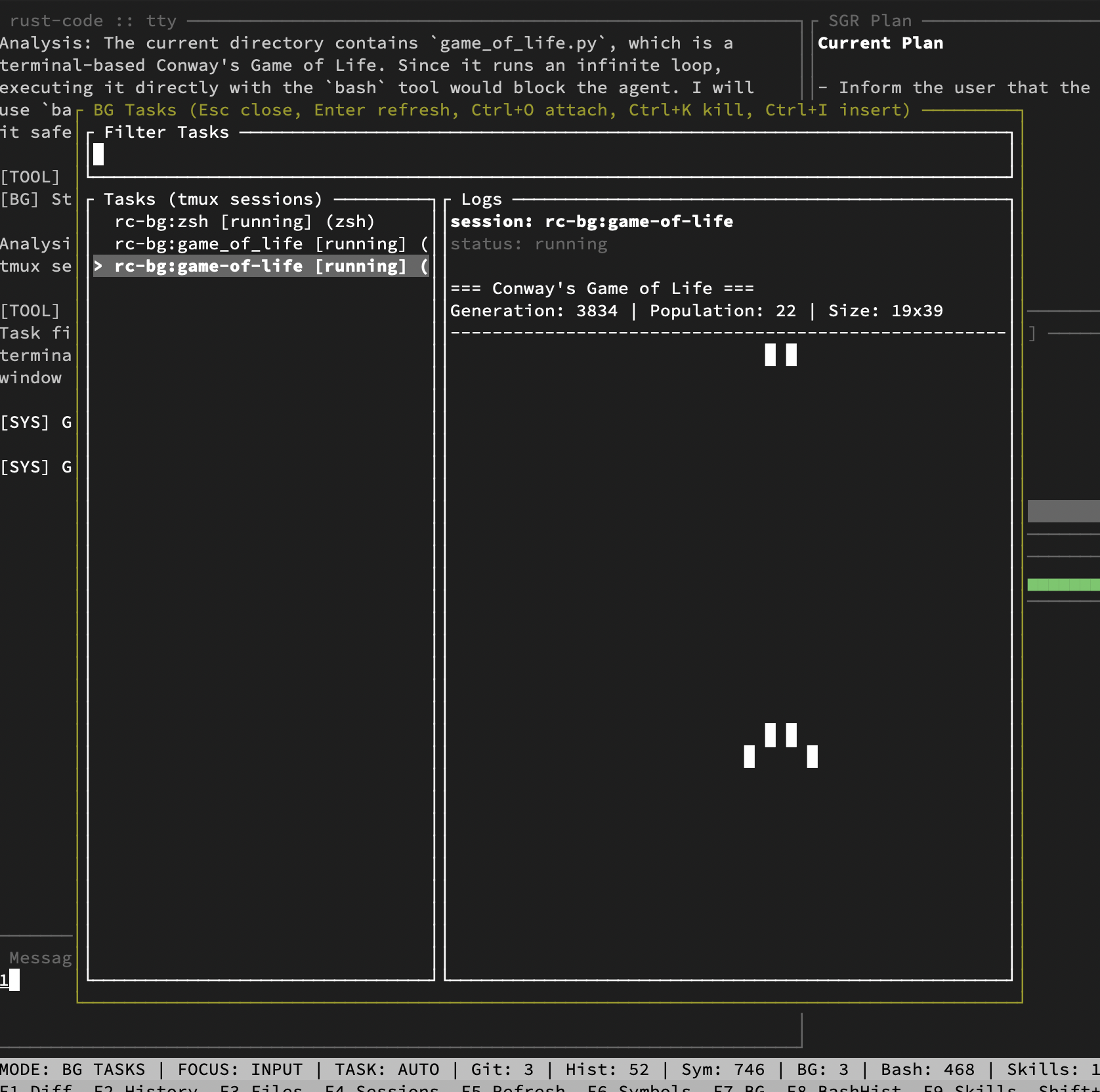 BG Tasks — realtime tmux preview