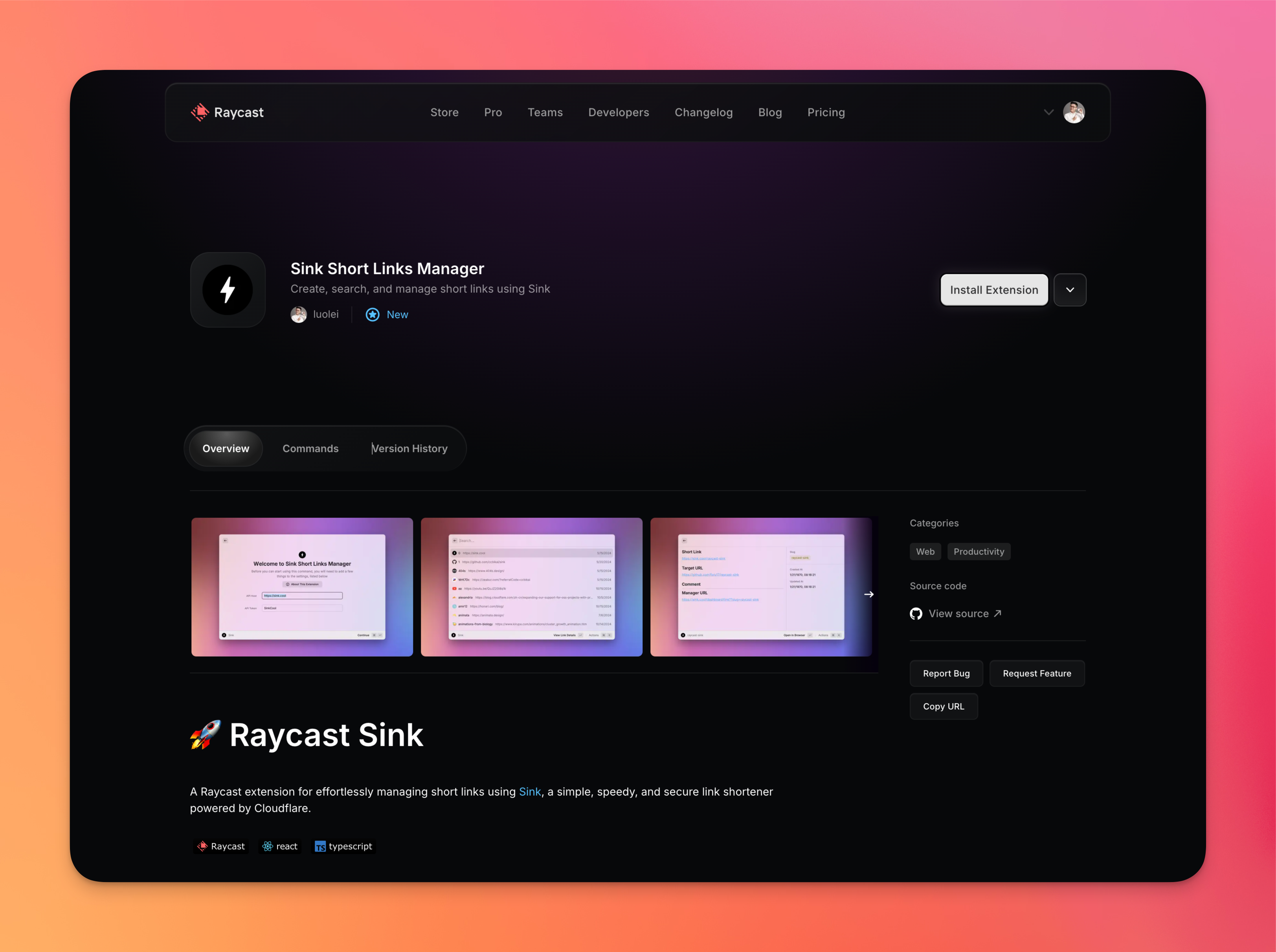 Raycast Sink Store