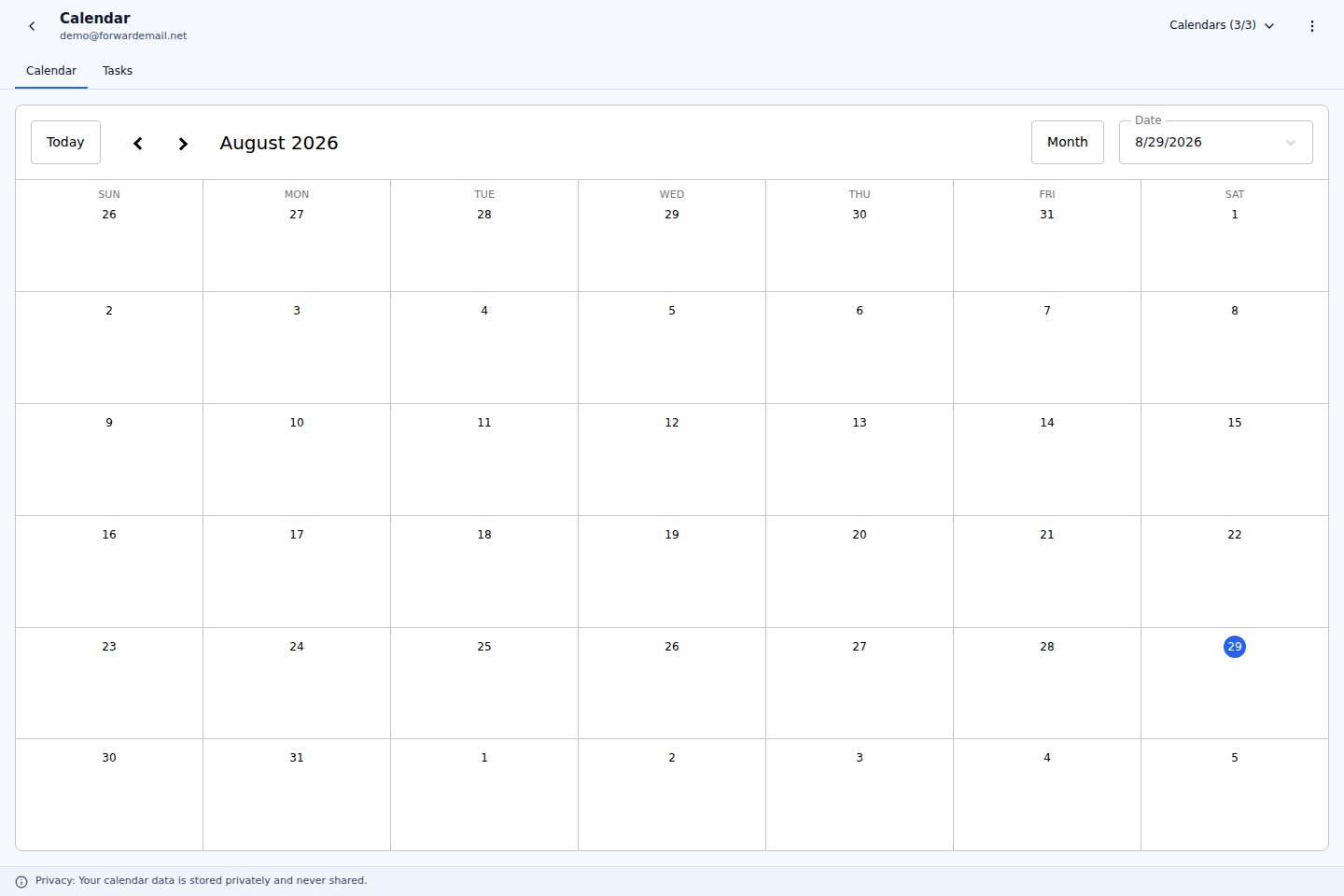 Light mode calendar page