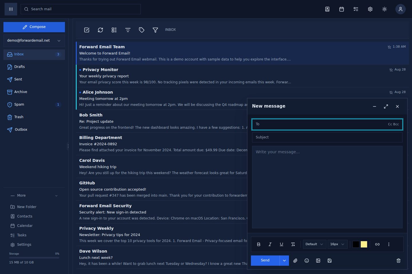Dark mode compose window