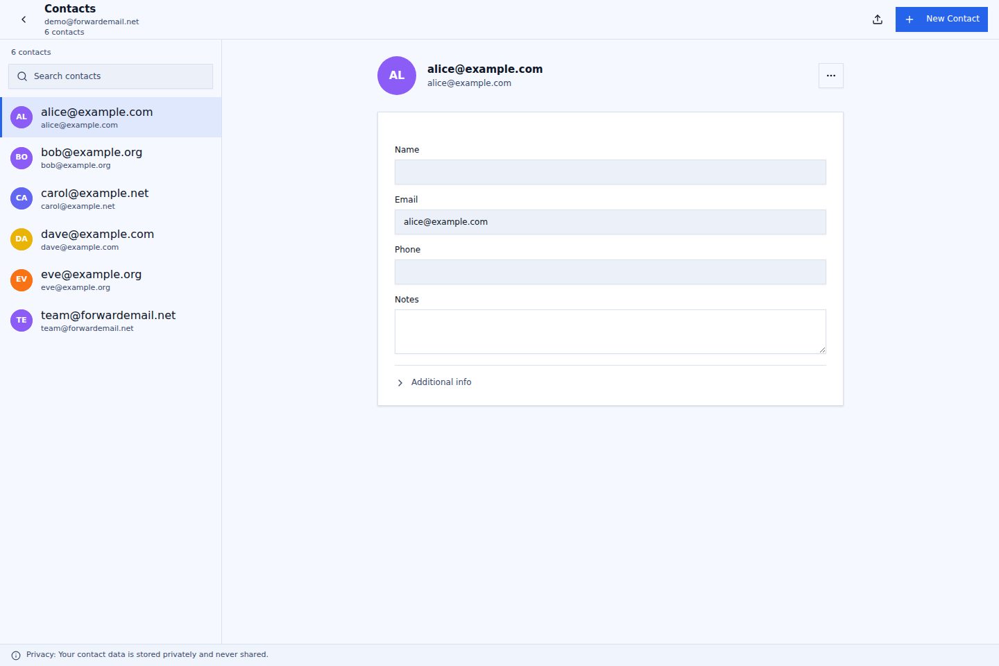 Light mode contacts page