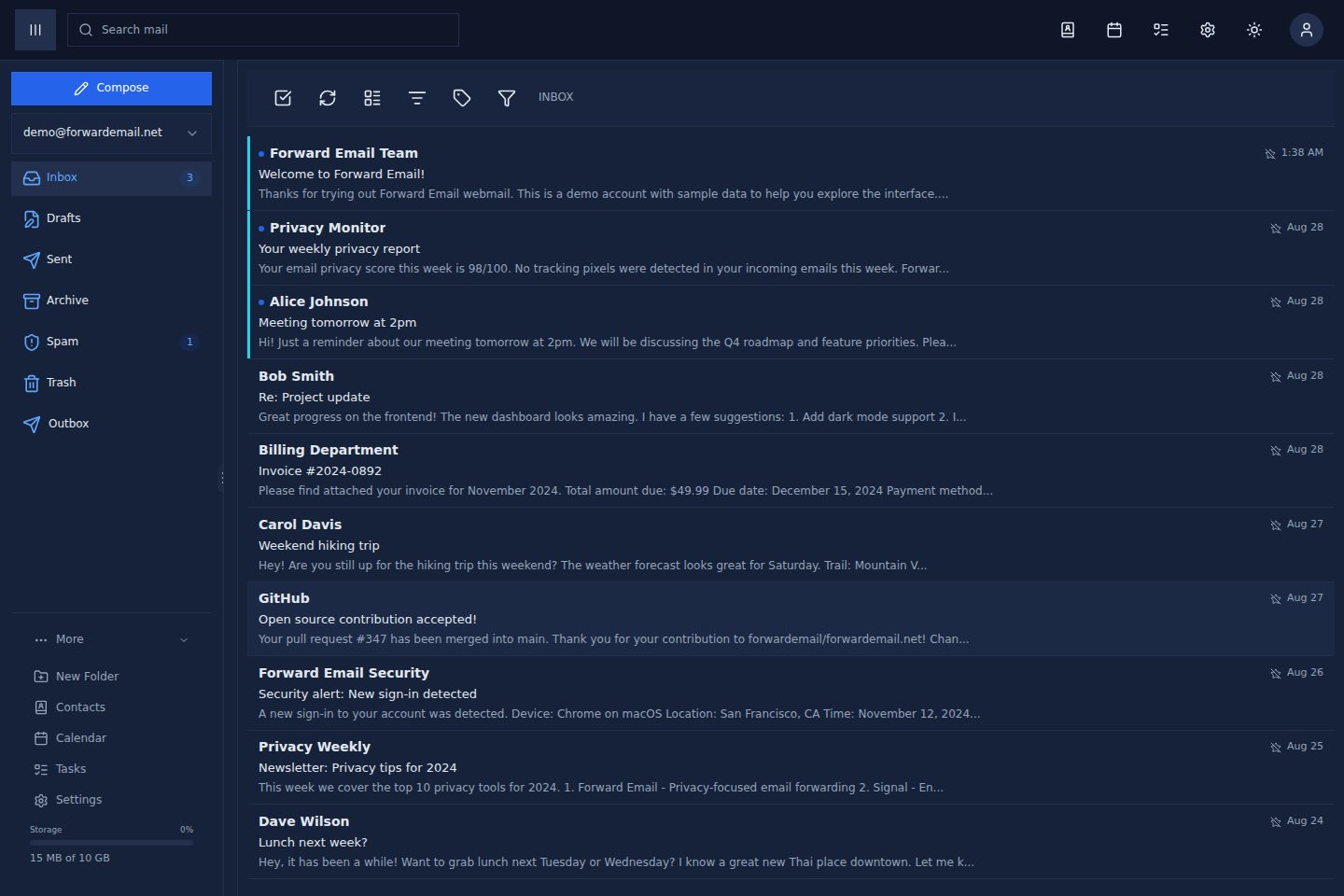 Dark mode mail view