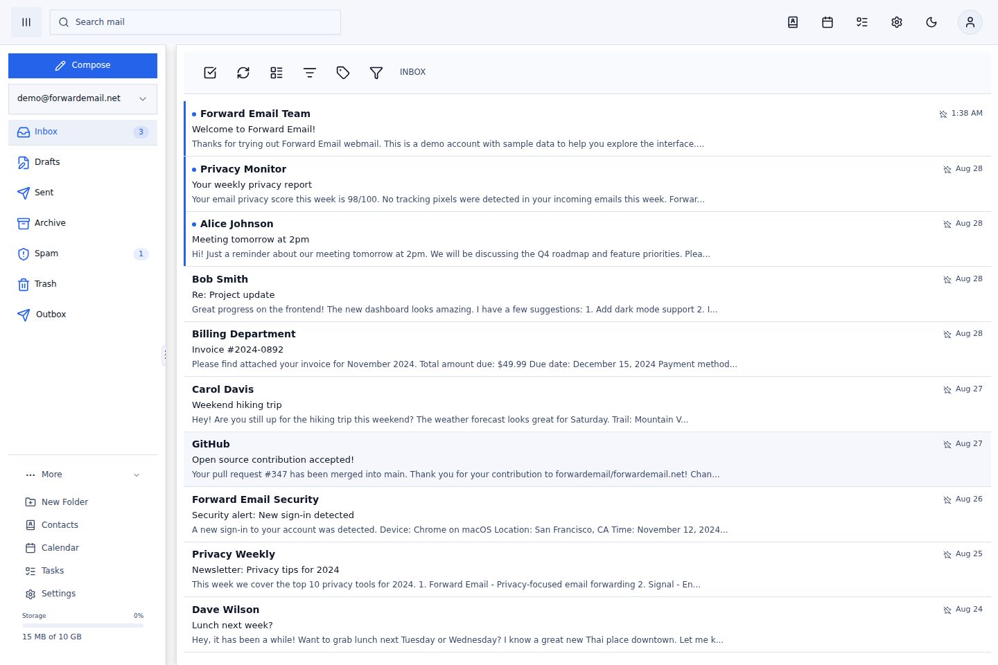 Light mode mail view