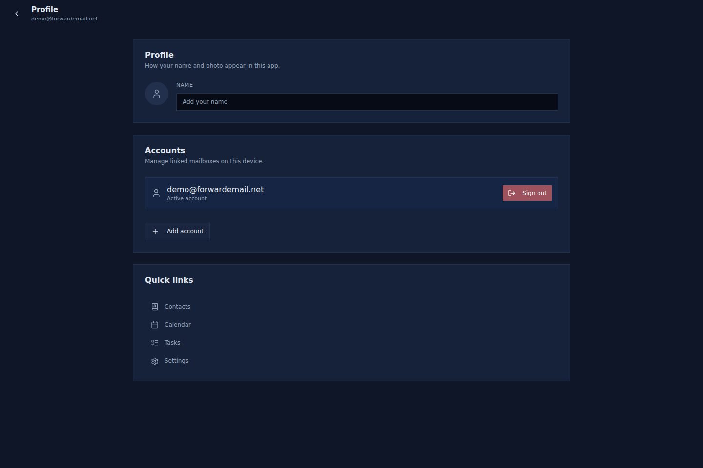Dark mode profile page