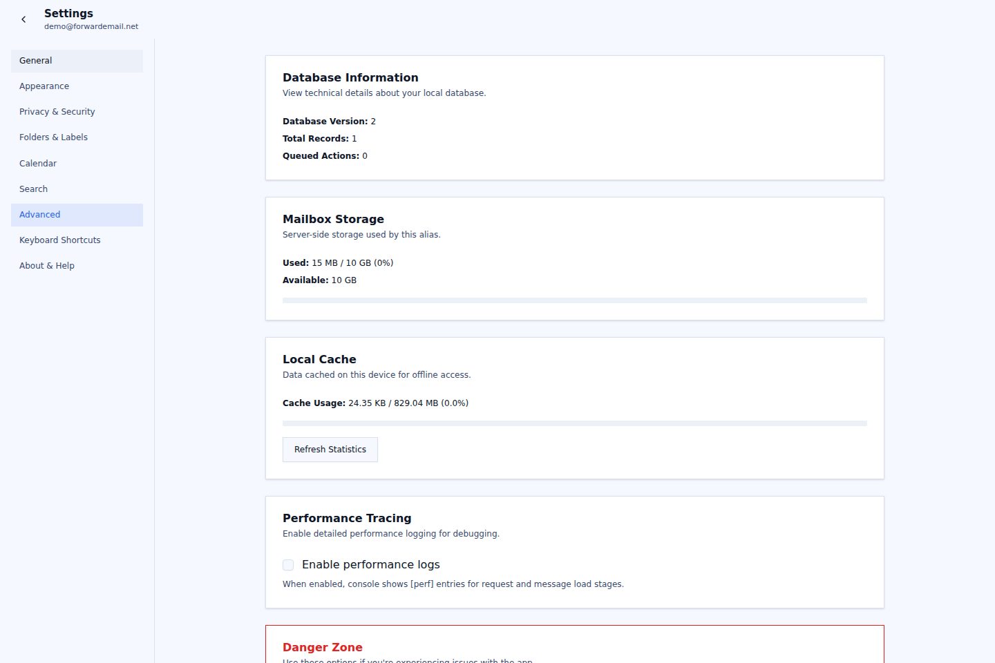 Light mode advanced settings page