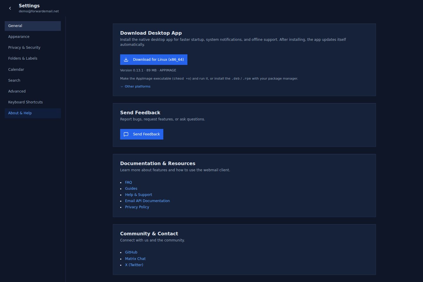 Dark mode about and help page