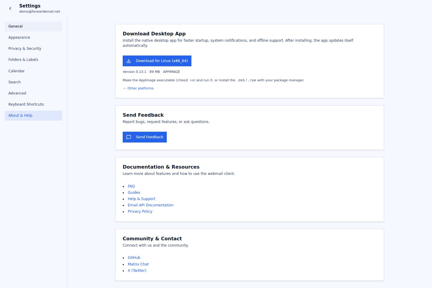 Light mode about and help page