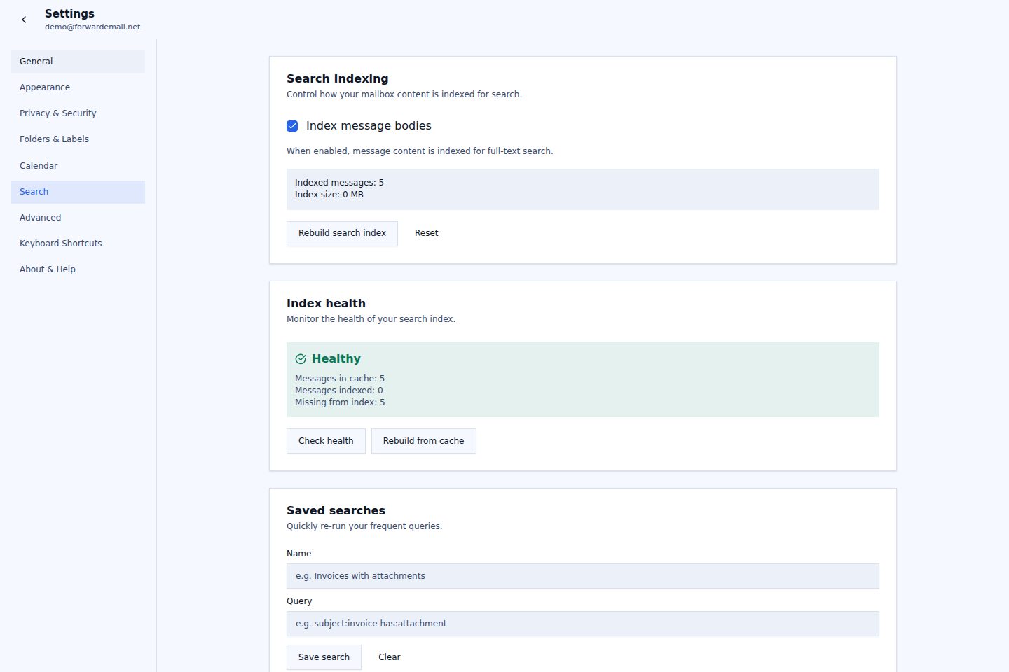Light mode search settings page